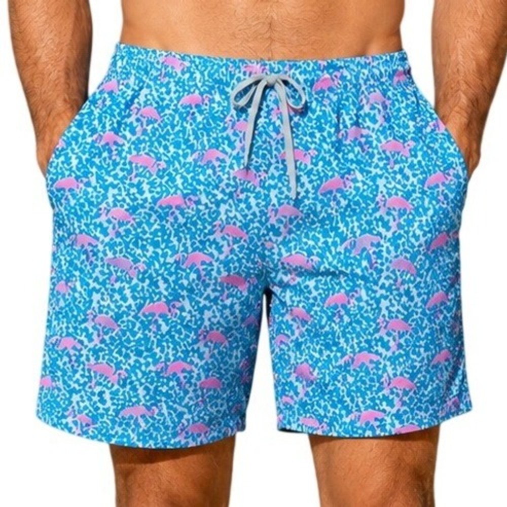 Chubbies Blue Pink Flamingo Leopard Print Swim Trunks 7' Inseam Men's XS